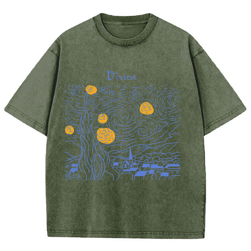 Vincent The Starry Night Teacher Washed T-Shirt