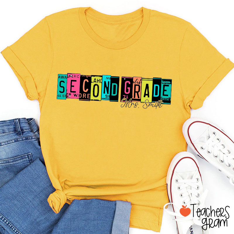 Personalized Grade Name Color English Card Teacher T-Shirt