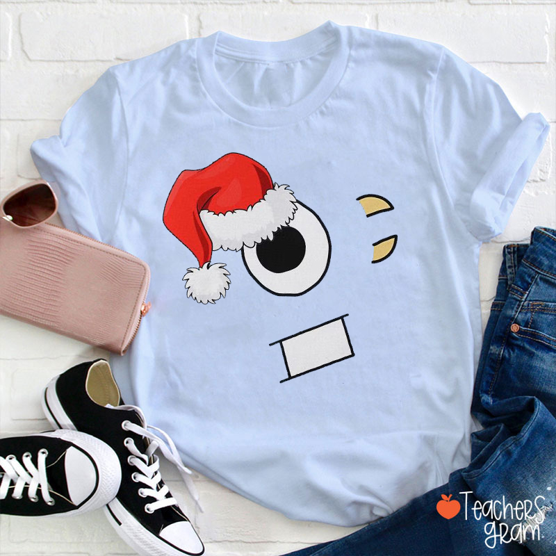 Personalized Christmas Santa Hat Cartoon Characters Teacher T-Shirt