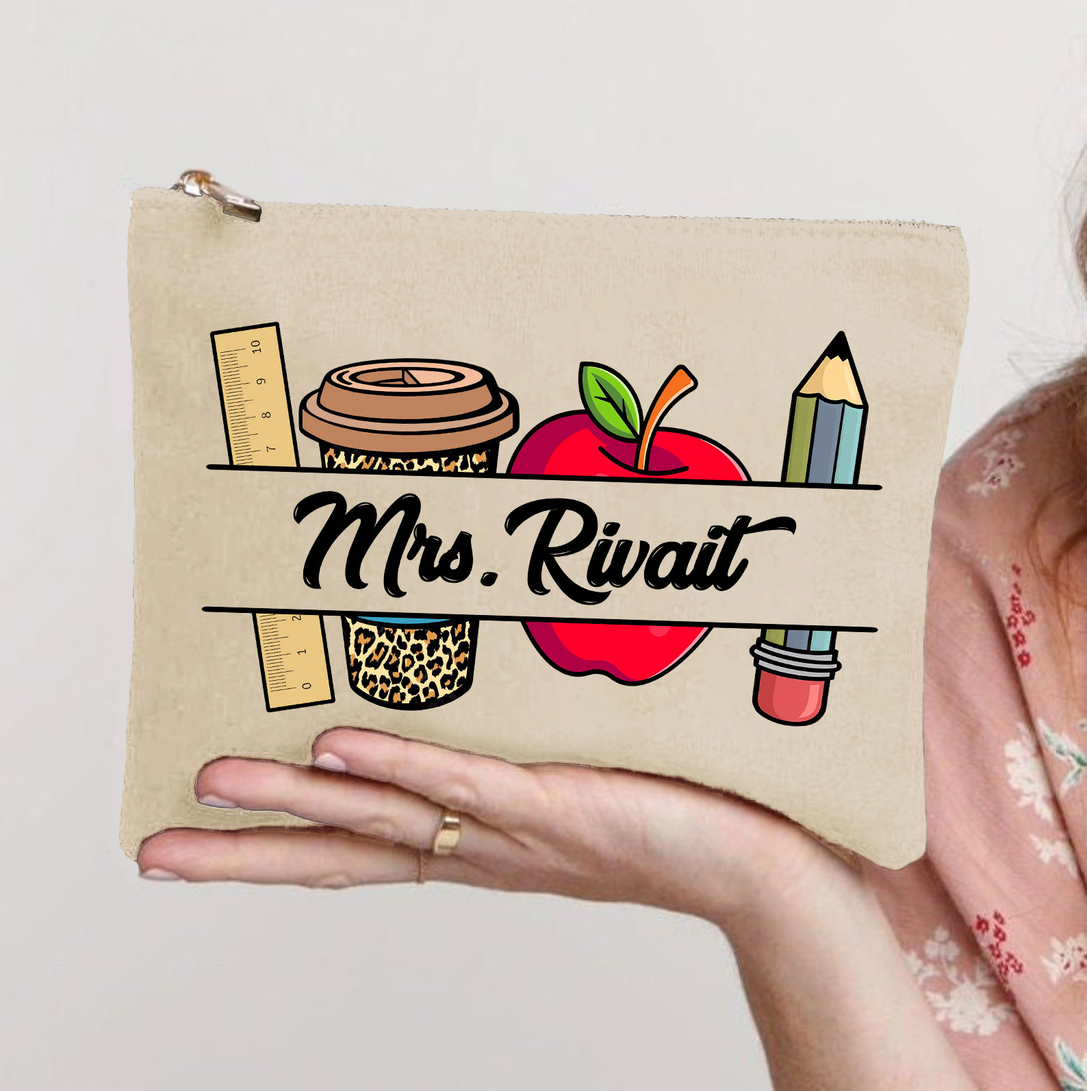Personalized Pencil Ruler Teacher Name Teacher Makeup Bag