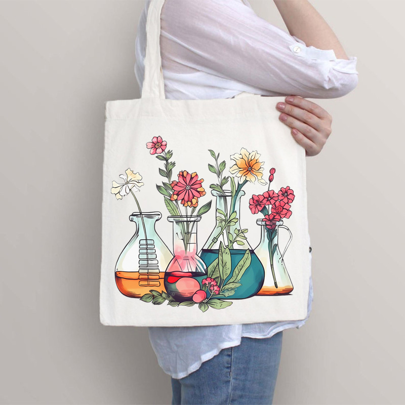 Floral Beakers Chemistry Lab Teacher Tote Bag