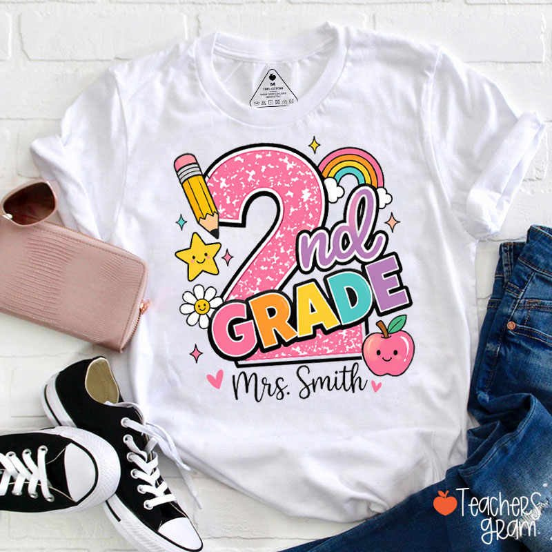 Personalized Name And Grade Cute School Doodle Teacher T-Shirt
