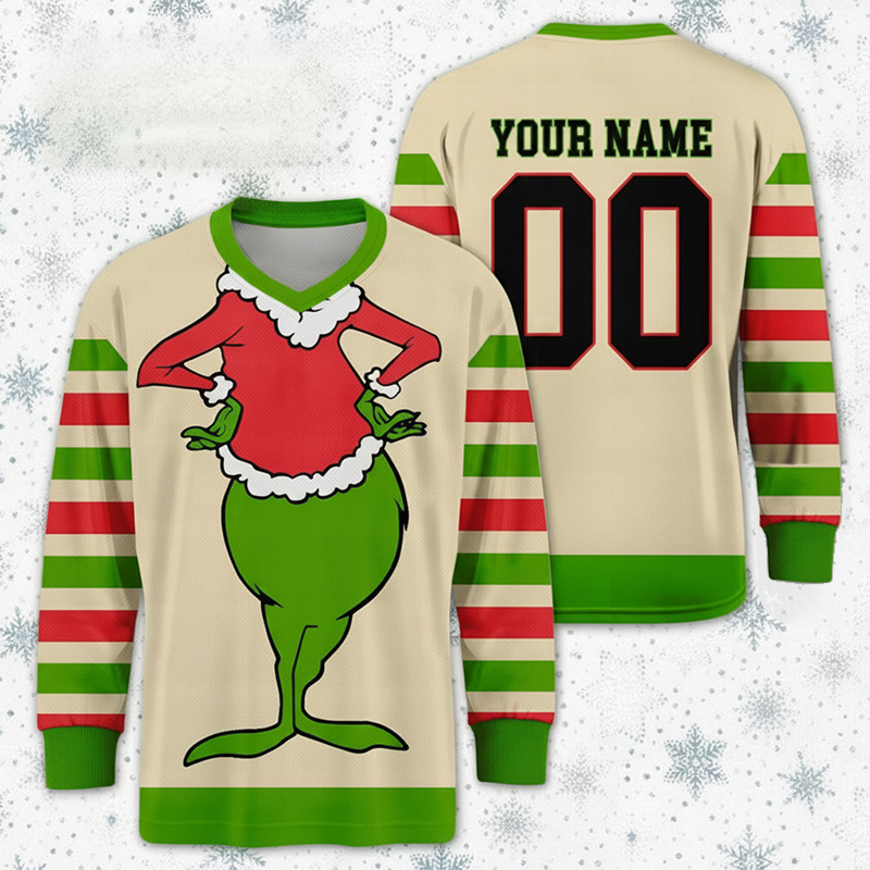 Personalized Name And Number Funny Green Character Teacher Long Sleeve Jersey