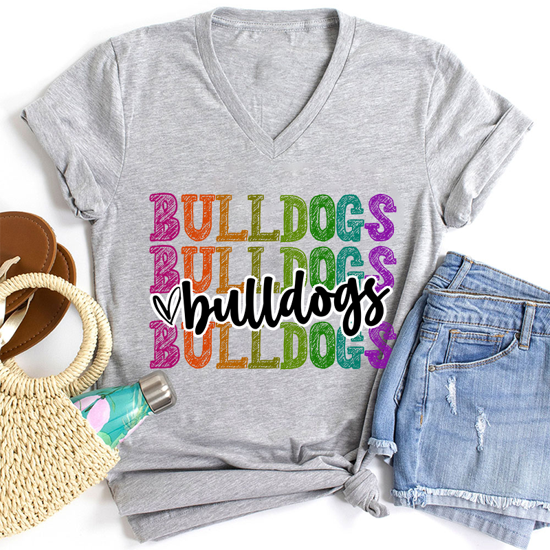 Personalized Mascot Graffiti Font School Spirit Teacher Female V-Neck T-Shirt