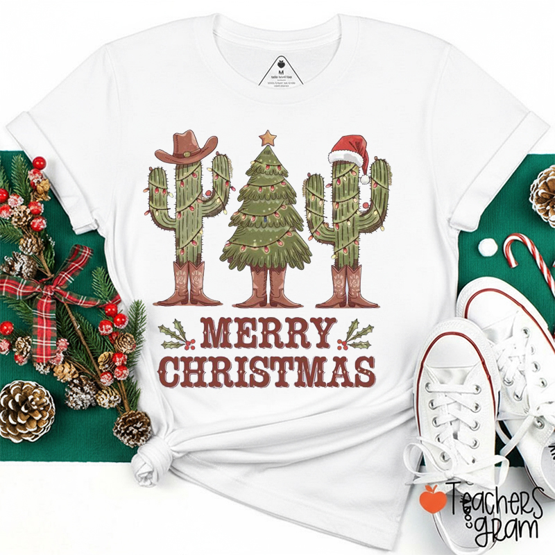 Merry Christmas Cactus Teacher T-Shirt