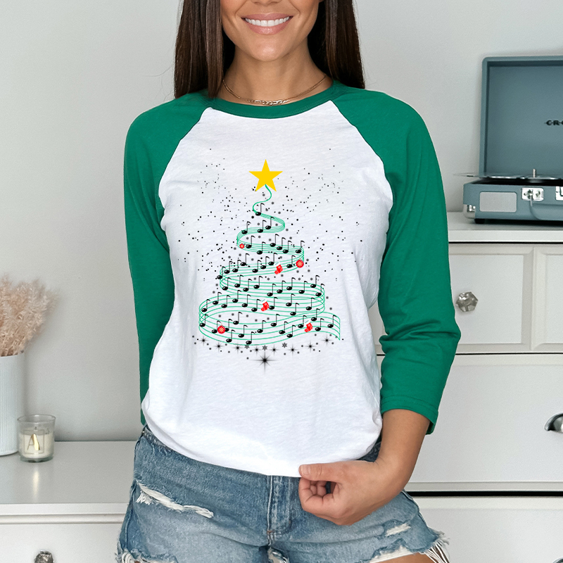 Music Note Christmas Tree Teacher Raglan Long Sleeve T-Shirt