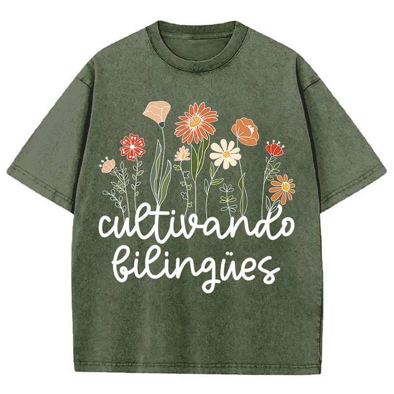 Cultivando Bilingues Spanish Teacher Washed T-Shirt
