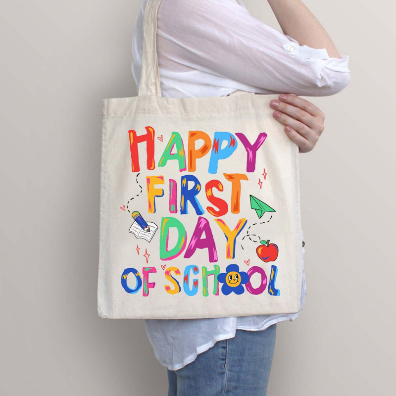 Bright Doodle Style Happy First Day Of School Teacher Tote Bag