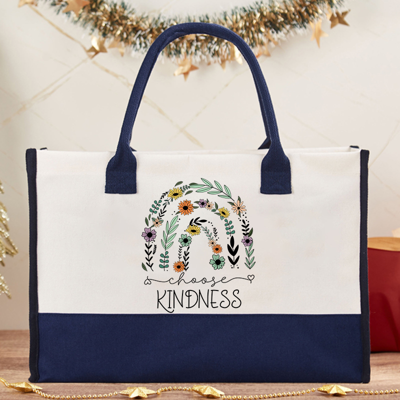 Flower Rainbow Choose Kindness Teacher Cotton Tote Bag