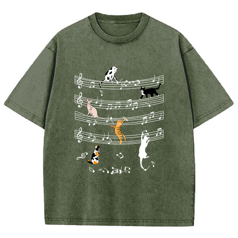 Cats And Music Teacher Washed T-Shirt