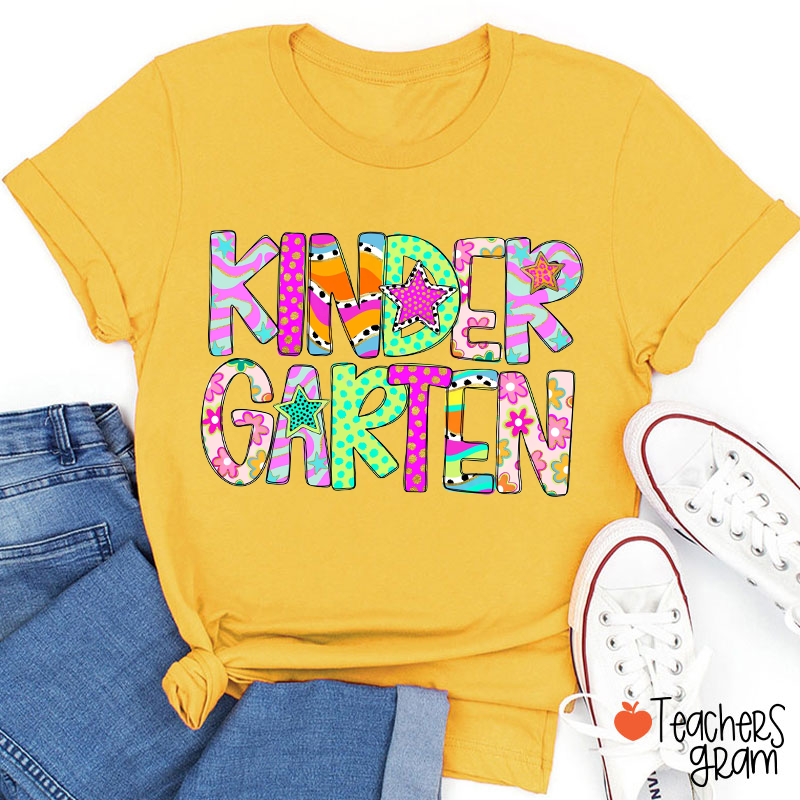 Personalized Grade Dopamine Stars Flowers Leopard Print Polka Dots Teacher T-Shirt