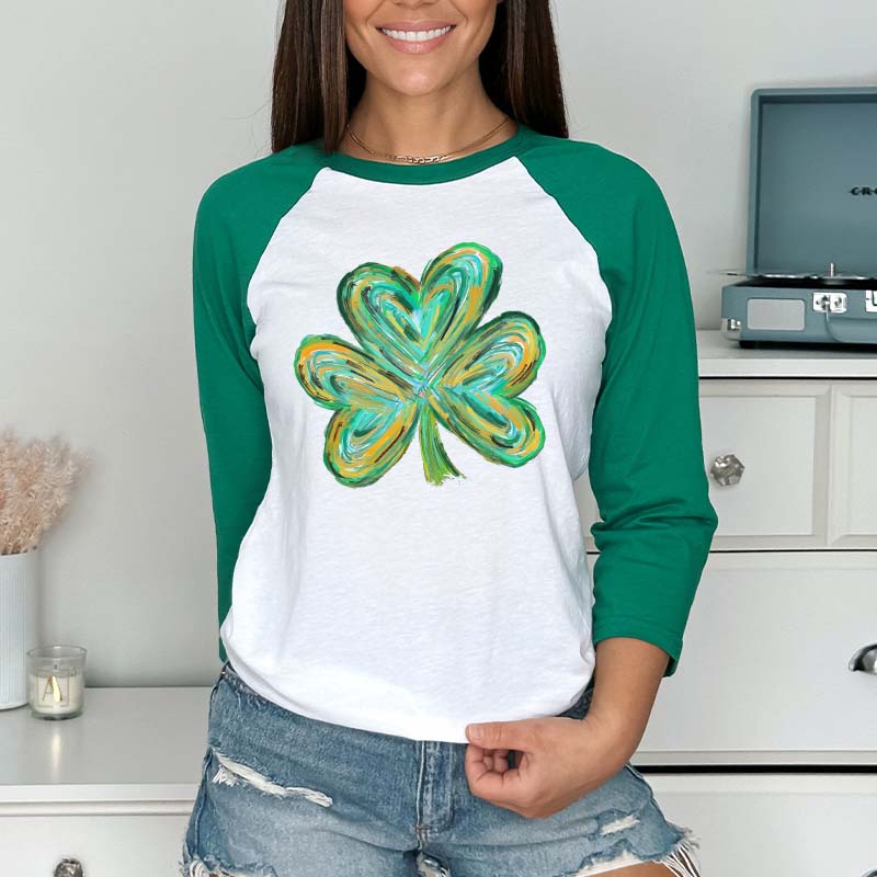 Colorful Clover St Patrick's Day Teacher Raglan Long Sleeve T-Shirt