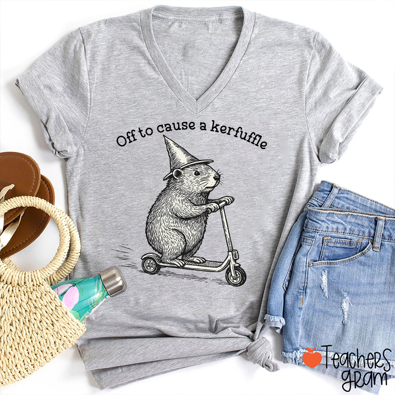 Off To Cause A Kerfuffle Teacher Female V-Neck T-Shirt