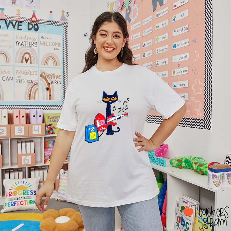 The Cat Playing Guitar Teacher T-Shirt