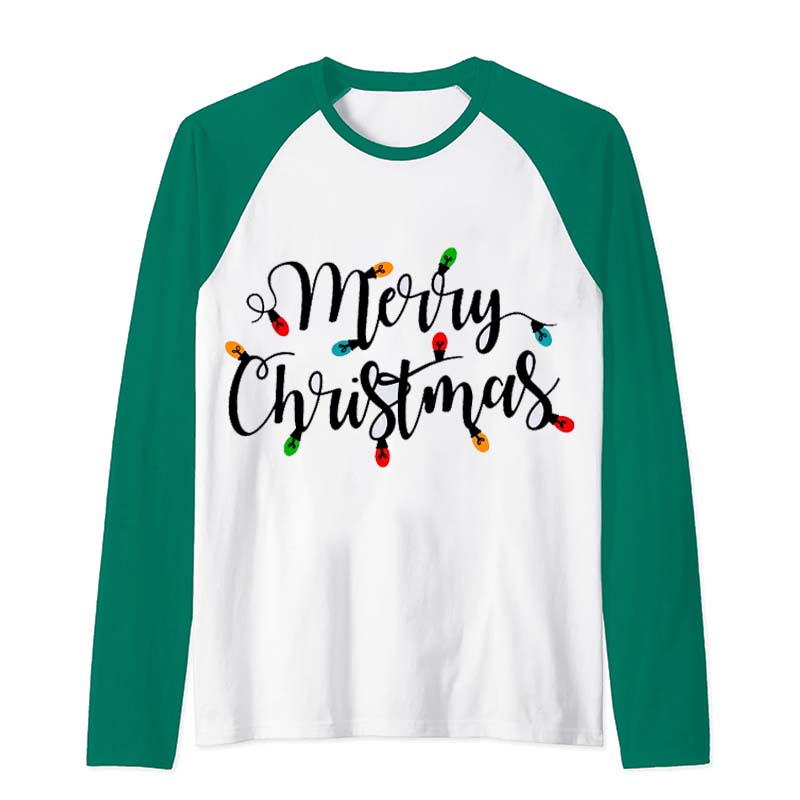 Merry Christmas Light Teacher Raglan Long Sleeve T-Shirt