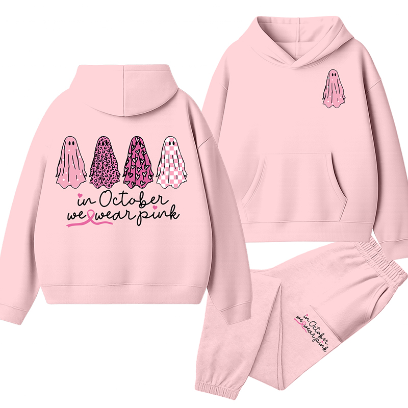 Pink Ghost In October We Wear Pink Teacher Hoodie Set