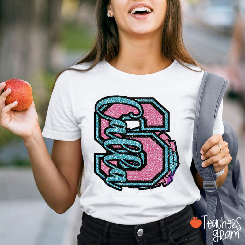 Personalized Mascot And Big Letter Teacher T-Shirt