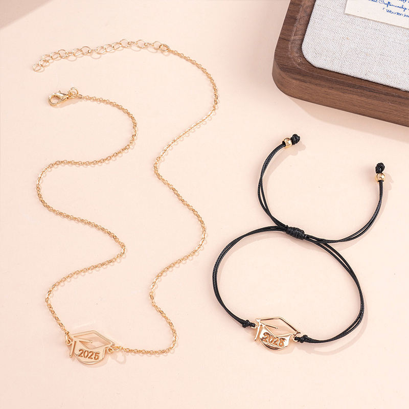 Graduation Cap Teacher Necklace And Bracelet Set