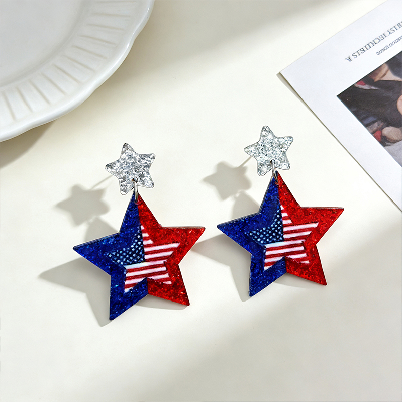 Independence Day Flag Color Teacher Acrylic Earrings