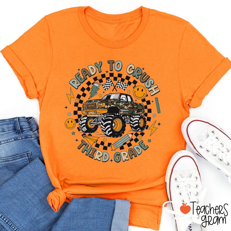 Personalized Grade SUV Checkerboard Smiley Face Lightning Star Teacher T-Shirt