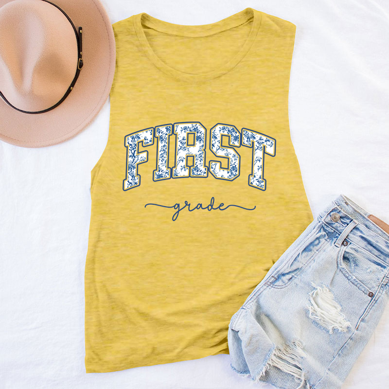 Personalized Grade Blue And White Porcelain Teacher Tank Top