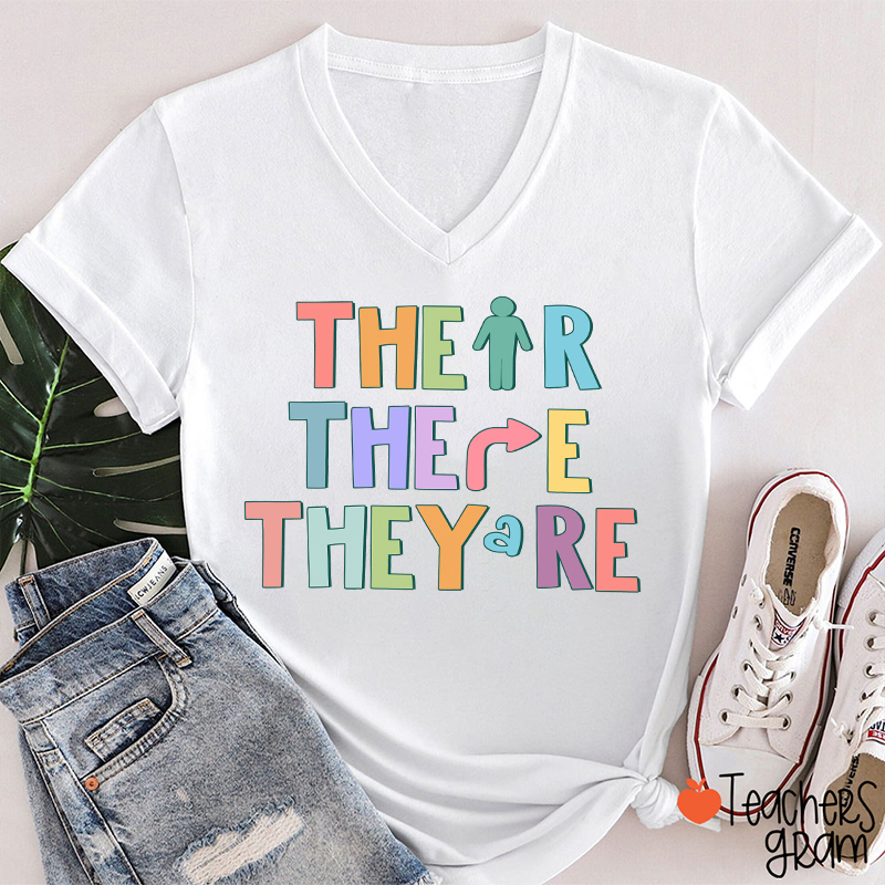 Their There They're English Teacher Female V-Neck T-Shirt