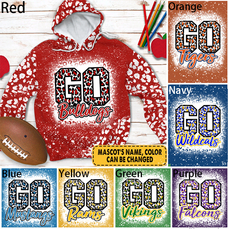 Personalized Leopard Go Mascot Teacher Printed Hooded Sweatshirt