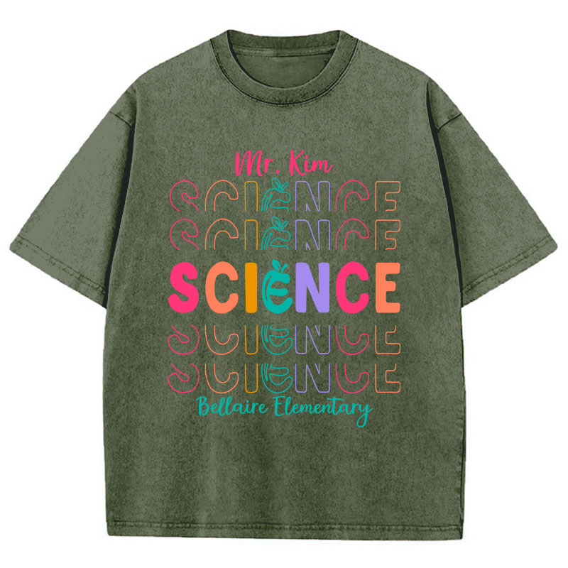 Personalized Colorful Apple Teacher Washed T-Shirt