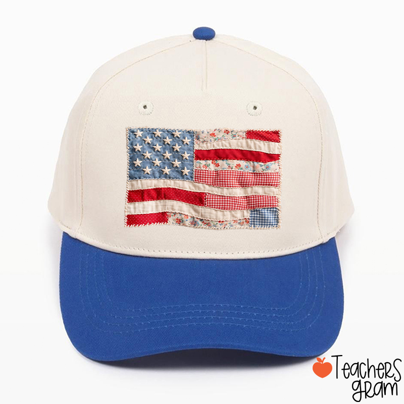 Faux Patchwork American Flag Teacher Baseball Cap