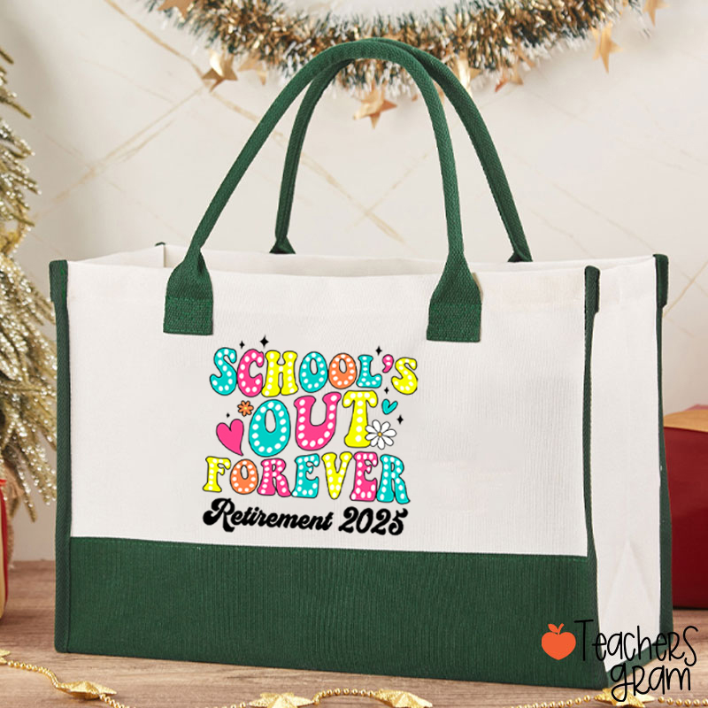 Personalized School's Out Forever Retirement Teacher Cotton Tote Bag