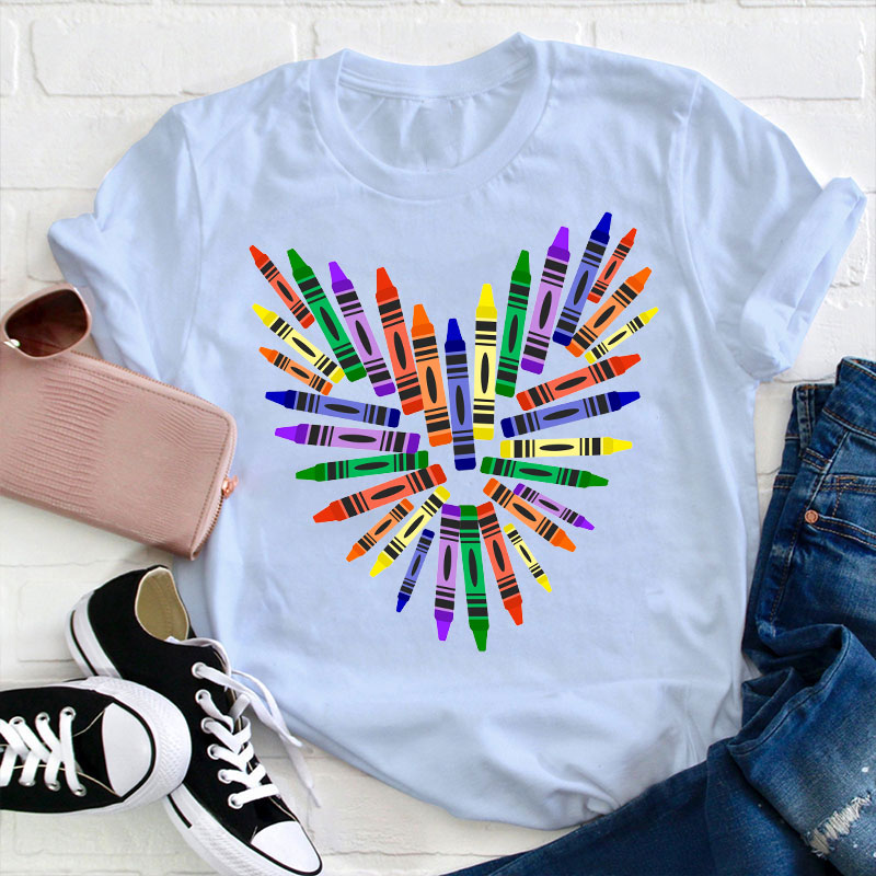 Colorful Crayon Hearts Teacher T-Shirt