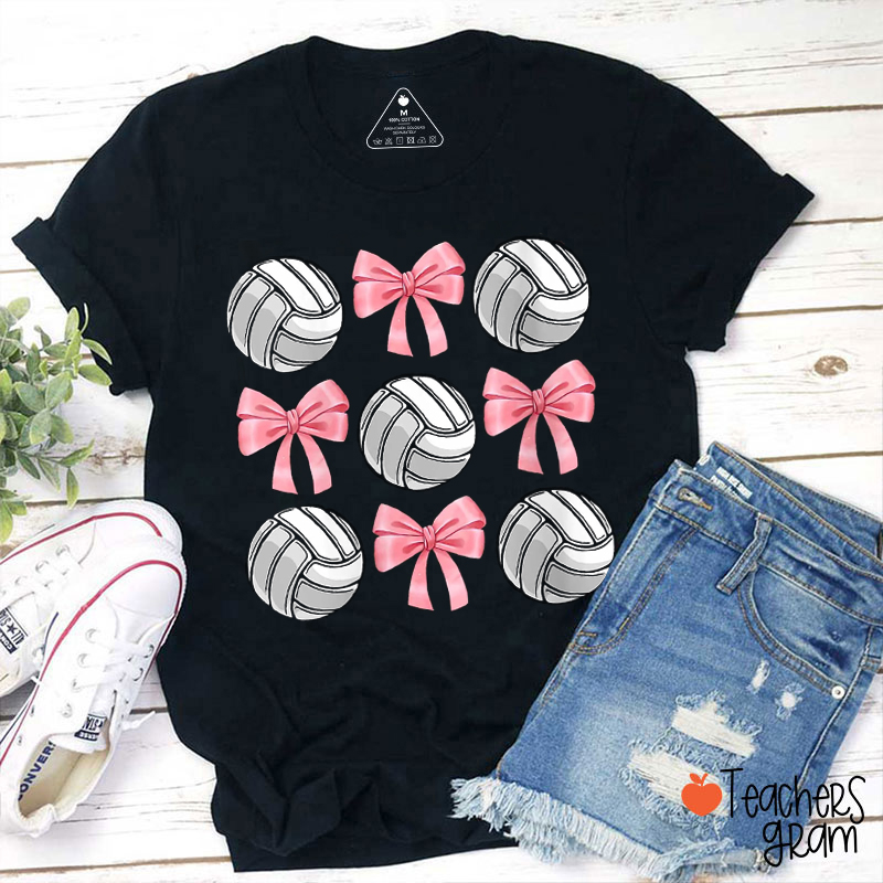 Personalized Sport Pink Bow Teacher T-Shirt