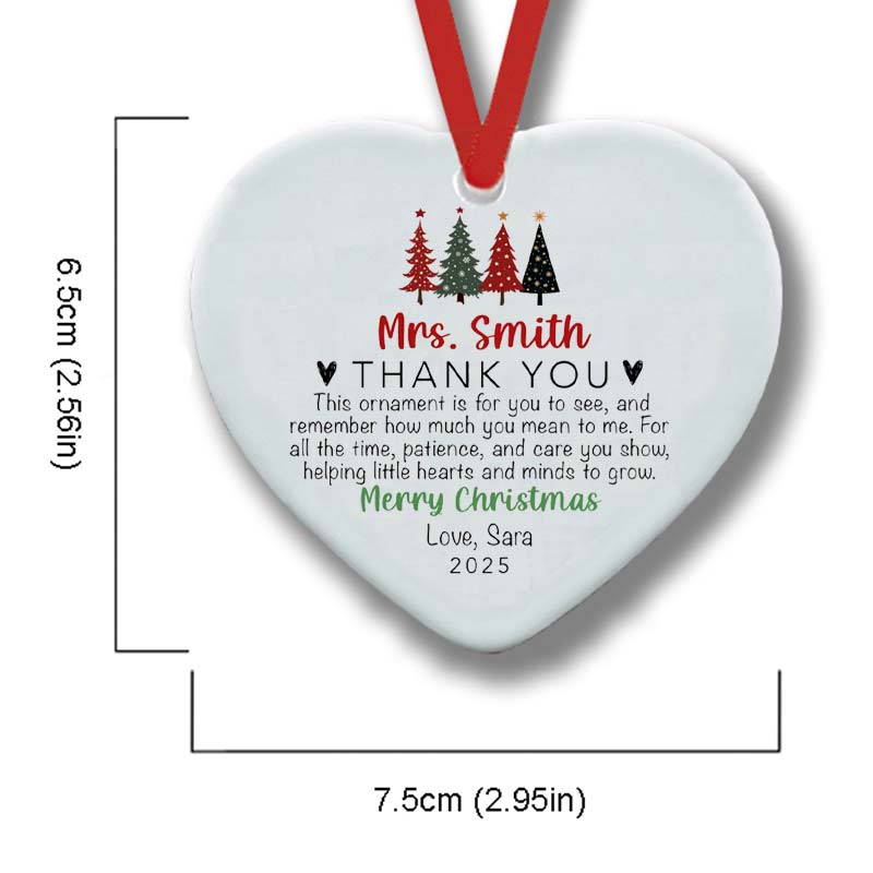 Personalized Thank You For Nurturing Little Hearts Teacher Ceramic Christmas Ornament