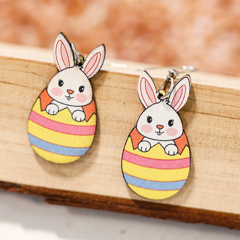 Easter Egg Bunny Teacher Wooden Earrings