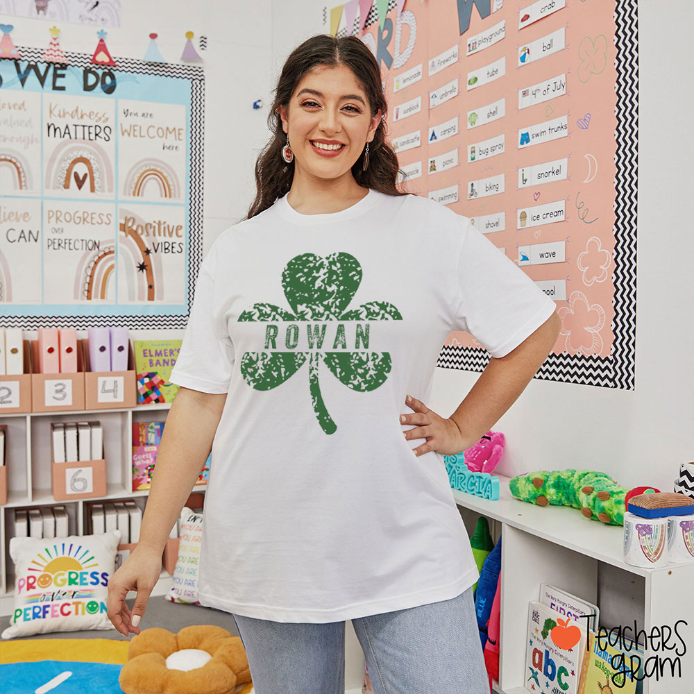 Personalized Name Retro Shamrock Teacher T-Shirt