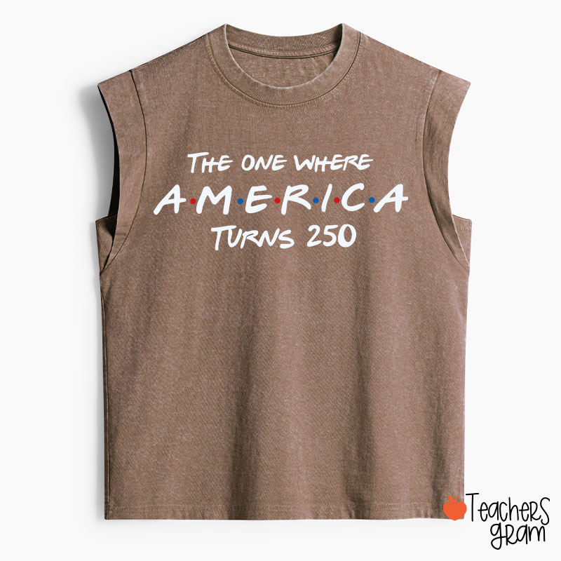 The One Where America Turns 250 Teacher Washed Tank Top