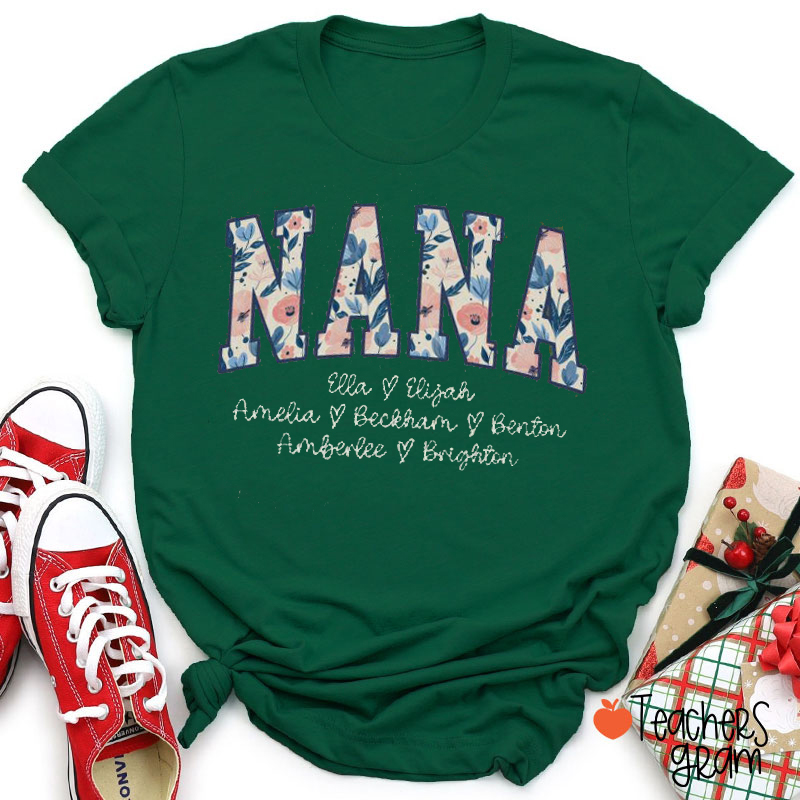 Personalized Grandma Floral Teacher T-Shirt