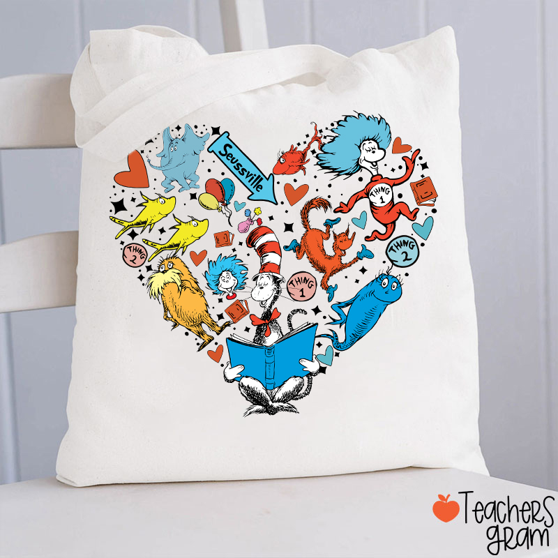 The Cat In The Hat Heart Teacher Tote Bag