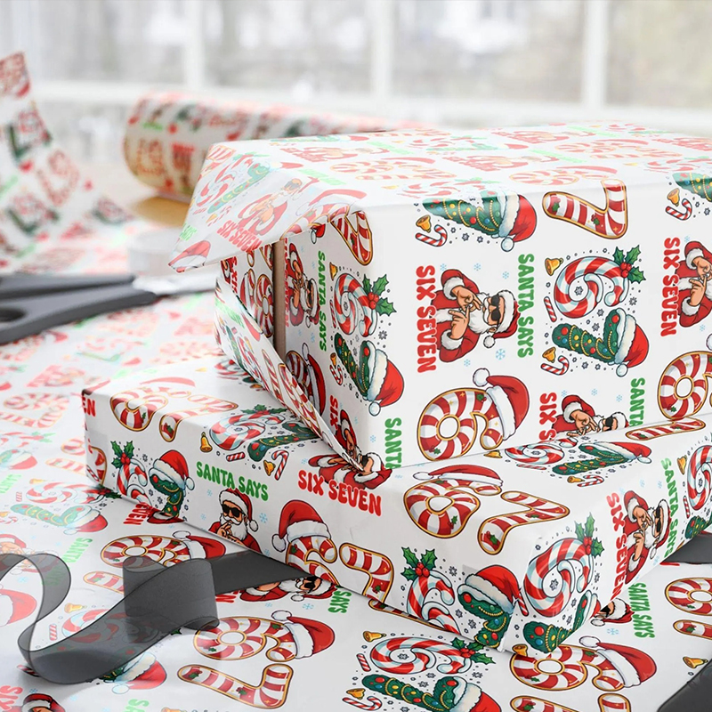 Trendy Six Seven Candy Cane Santa Teacher Wrapping Paper