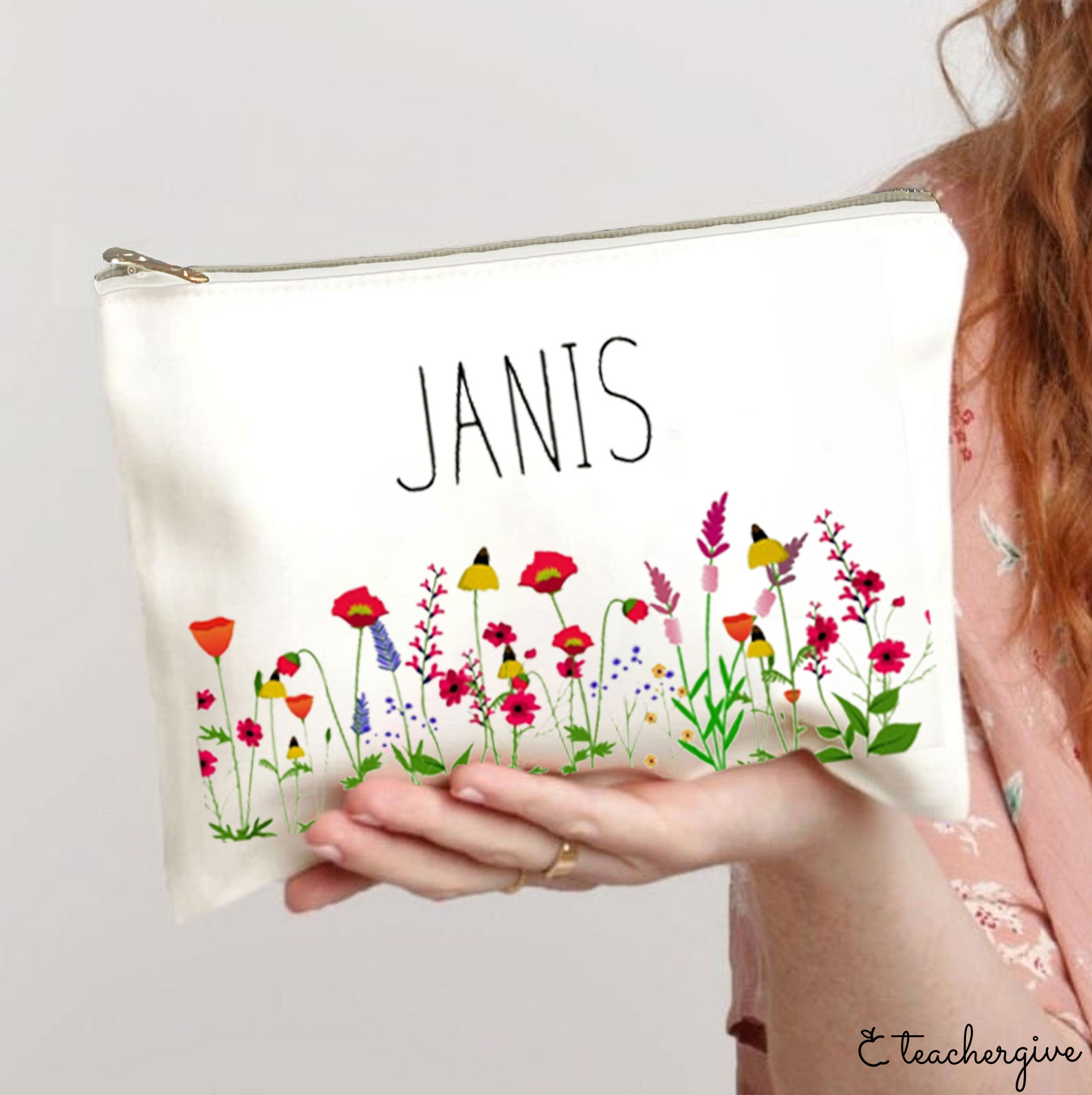Personalzied Wildflower Teacher Makeup Bag