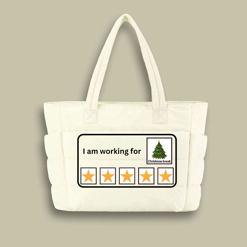 I Am Working For Christmas Break Teacher Puffy Tote Bag