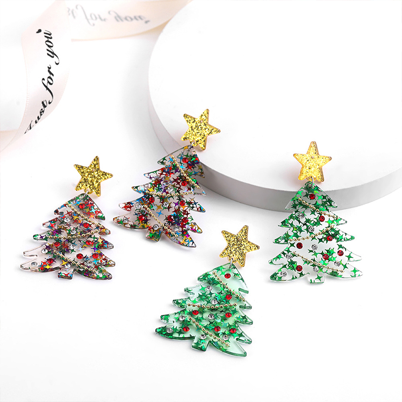 Colorful Sequin Christmas Tree Teacher Acrylic Earrings