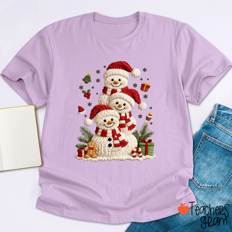 Faux Yarn Snowman Christmas Teacher T-Shirt
