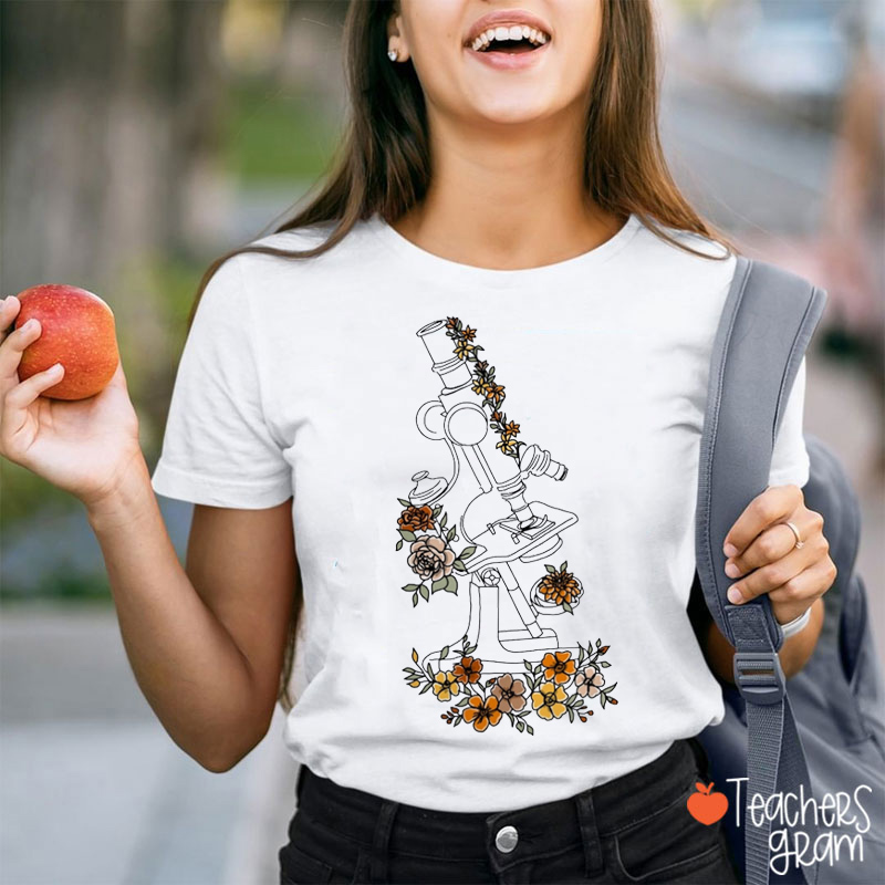 Floral Microscope Science Teacher T-Shirt