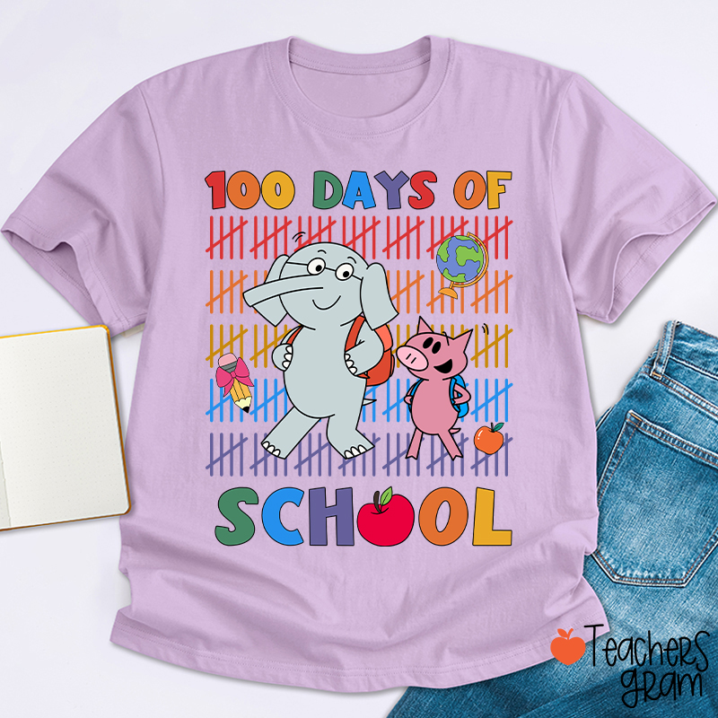 100 Days Of School Elephant Teacher T-Shirt