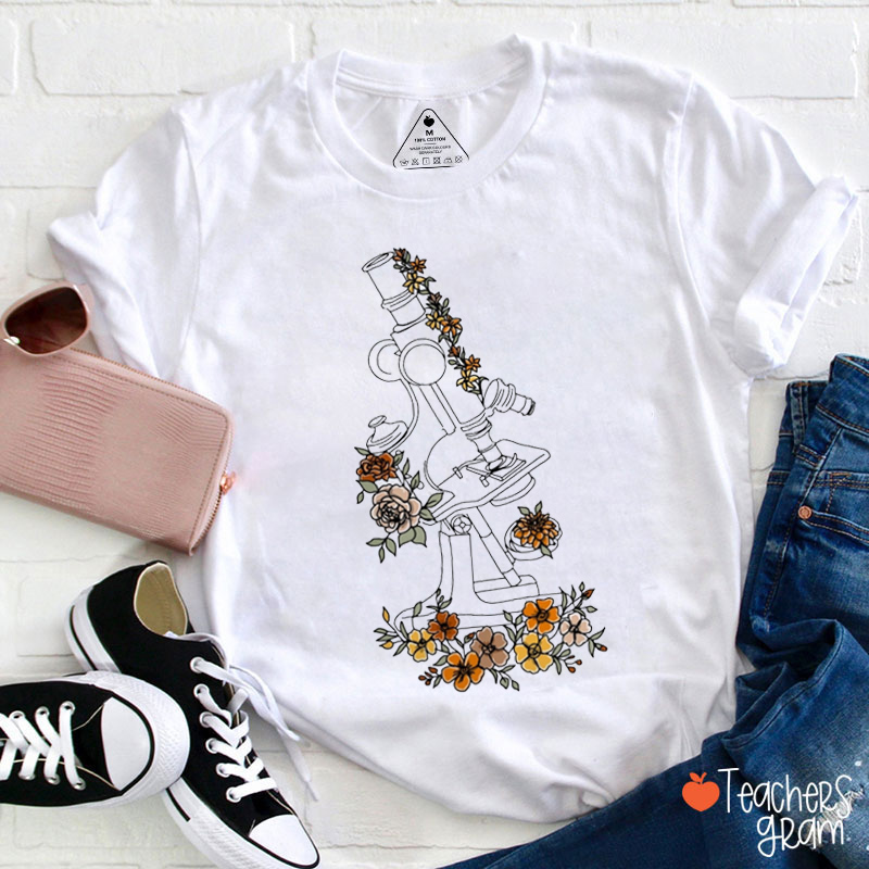 Floral Microscope Science Teacher T-Shirt