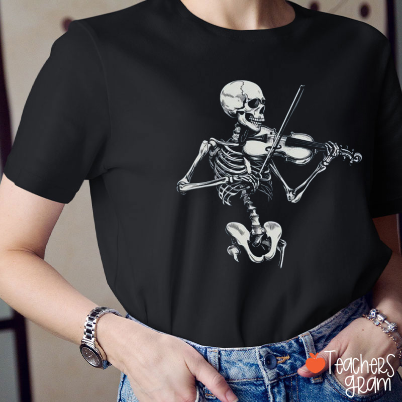 Violin Skeleton Halloween Teacher T-Shirt
