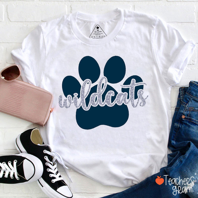 Personalized Mascot And Paw Imitation Glitter Teacher T-Shirt