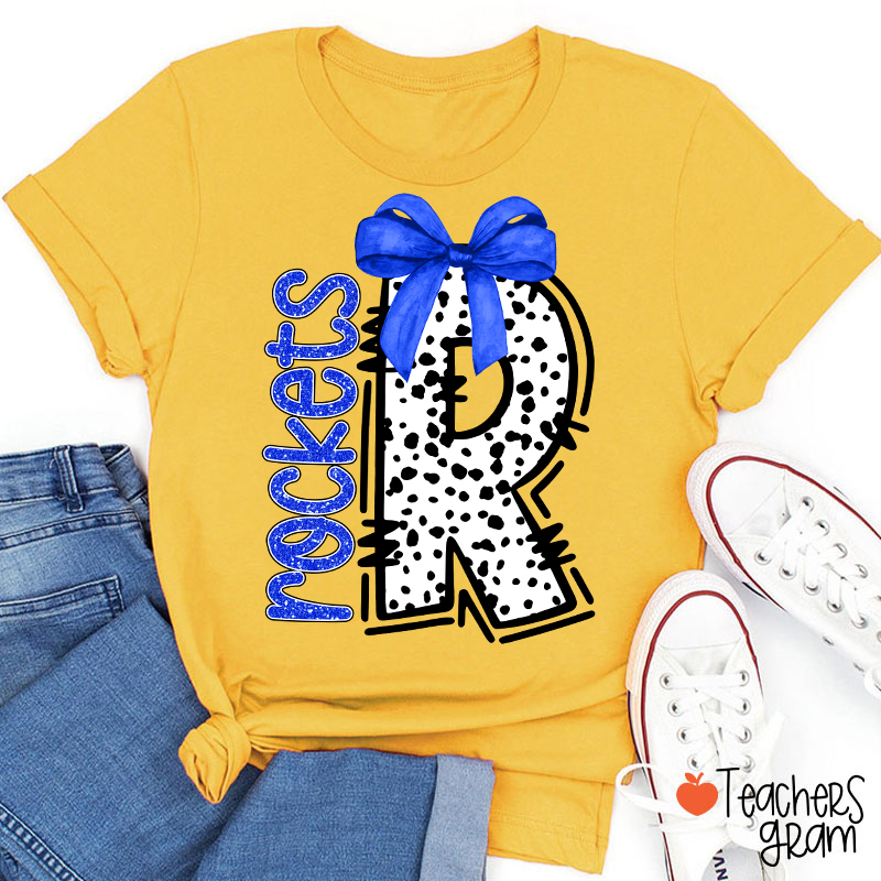 Personalized Mascot Coquette Bow Polka Dot Teacher T-Shirt