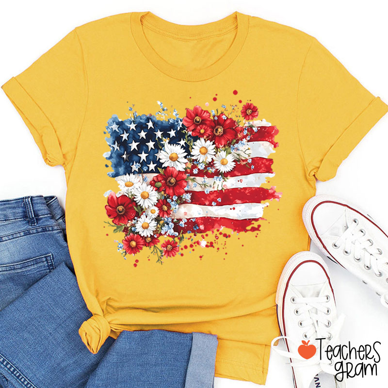 Flower National Flag Teacher T-Shirt